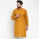 Men Yellow Printed Straight Kurta