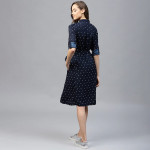 Navy Blue Polka Dots Printed Shirt Dress