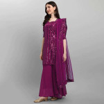 Purple Embroidered Sequined Silk Georgette Semi-Stitched Dress Material