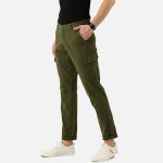 Men Olive Slim Fit Pure Cotton Cargos Trousers