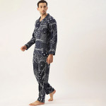 Men Navy Blue & White Printed Night Suit