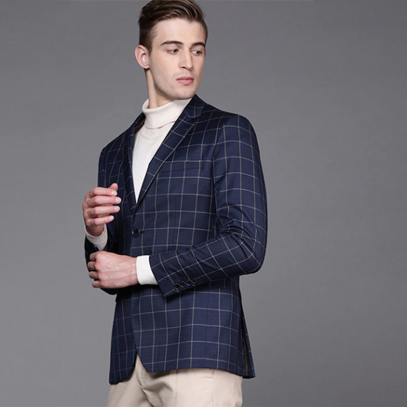 http://393881.2783915.xyz/products/men-navy-blue-beige-slim-fit-checked-single-breasted-smart-casual-blazer