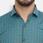 Men Green Checked Formal Shirt