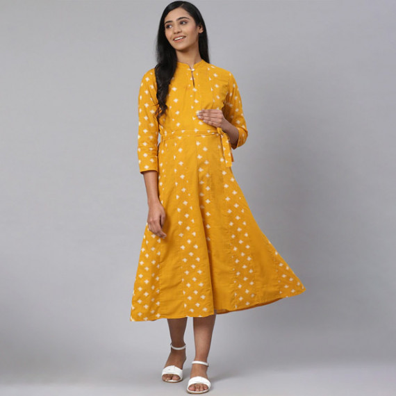 http://393881.2783915.xyz/products/women-mustard-yellow-off-white-printed-pure-cotton-maternity-a-line-dress