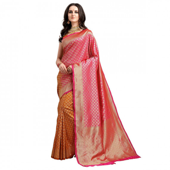 http://393881.2783915.xyz/products/pink-mustard-yellow-ethnic-motifs-woven-design-half-half-kanjeevaram-saree