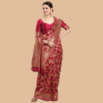 Maroon & Gold Ethnic Motifs Zari Silk Blend Banarasi Saree