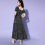 Black & White Striped Crepe Maxi Dress